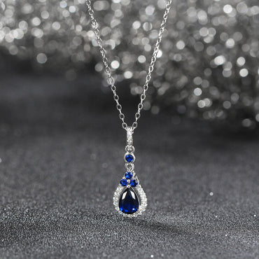 Sterling Silver White Gold Plated Glam Luxurious Shiny Water Droplets Handmade Polishing Inlay Zircon Pendant Necklace