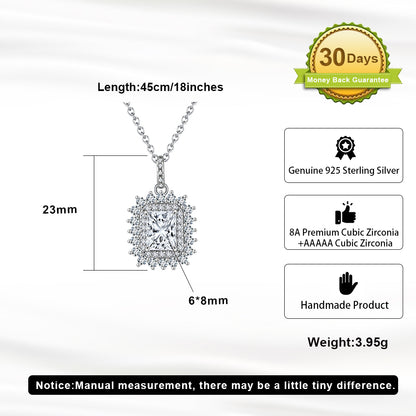 Sterling Silver White Gold Plated Glam Luxurious Shiny Geometric Handmade Polishing Inlay Zircon Pendant Necklace