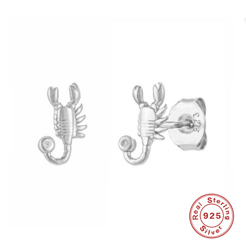 1 Pair Simple Style Scorpion Inlay Sterling Silver Zircon 18K Gold Plated Ear Studs