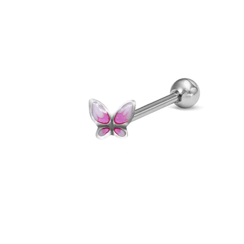 1 Piece Tongue Rings Funny Punk Animal Heart Shape Butterfly Stainless Steel Copper Painted Epoxy Inlay Rhinestones White Gold Plated Tongue Rings