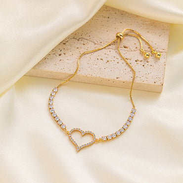 Titanium Steel 18K Gold Plated Elegant Simple Style Commute Moon Heart Shape Inlay Artificial Rhinestones Bracelets