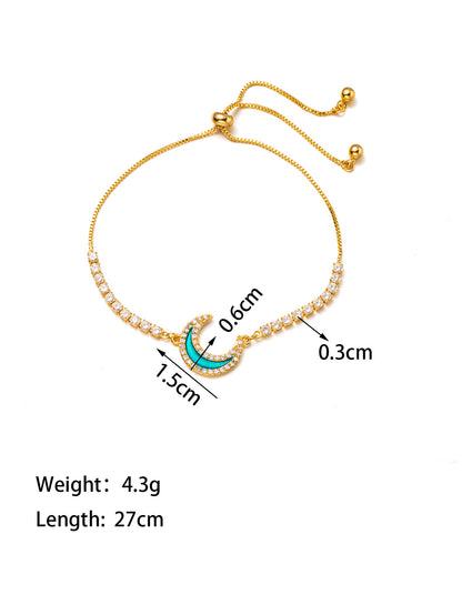 Titanium Steel 18K Gold Plated Elegant Simple Style Commute Moon Heart Shape Inlay Artificial Rhinestones Bracelets