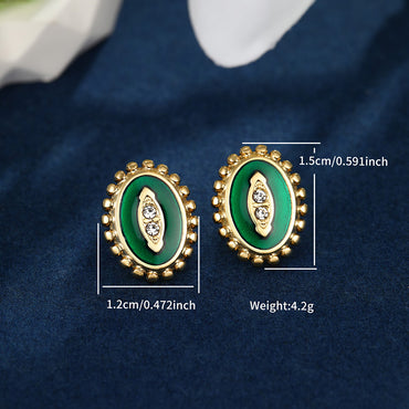 1 Pair Nordic Style XUPING Simple Style Oval Football Enamel Inlay Stainless Steel Zircon 14K Gold Plated Ear Studs