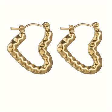 1 Pair Vintage Style Heart Shape Stainless Steel Gold Plated Hoop Earrings