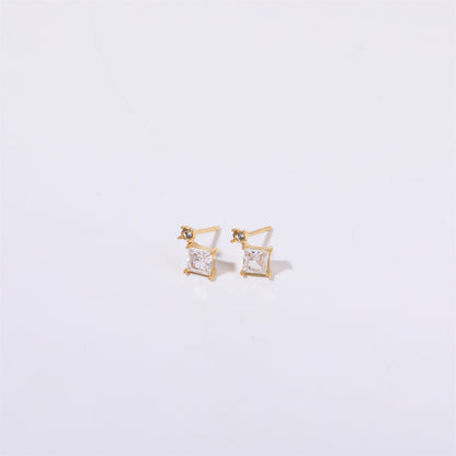 1 Pair Casual Simple Style Rhombus Inlay Titanium Steel Birthstone 18K Gold Plated Ear Studs