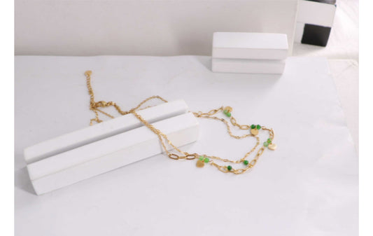 Stainless Steel Simple Style Geometric Plating Inlay Natural Stone Double Layer Necklaces
