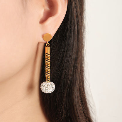 1 Pair Casual Elegant Simple Style Geometric Inlay Titanium Steel Rhinestones 18K Gold Plated Drop Earrings