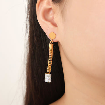1 Pair Casual Elegant Simple Style Geometric Inlay Titanium Steel Rhinestones 18K Gold Plated Drop Earrings