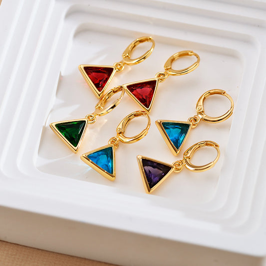 1 Pair Casual Elegant Simple Style Triangle Inlay Copper Zircon 18K Gold Plated Drop Earrings