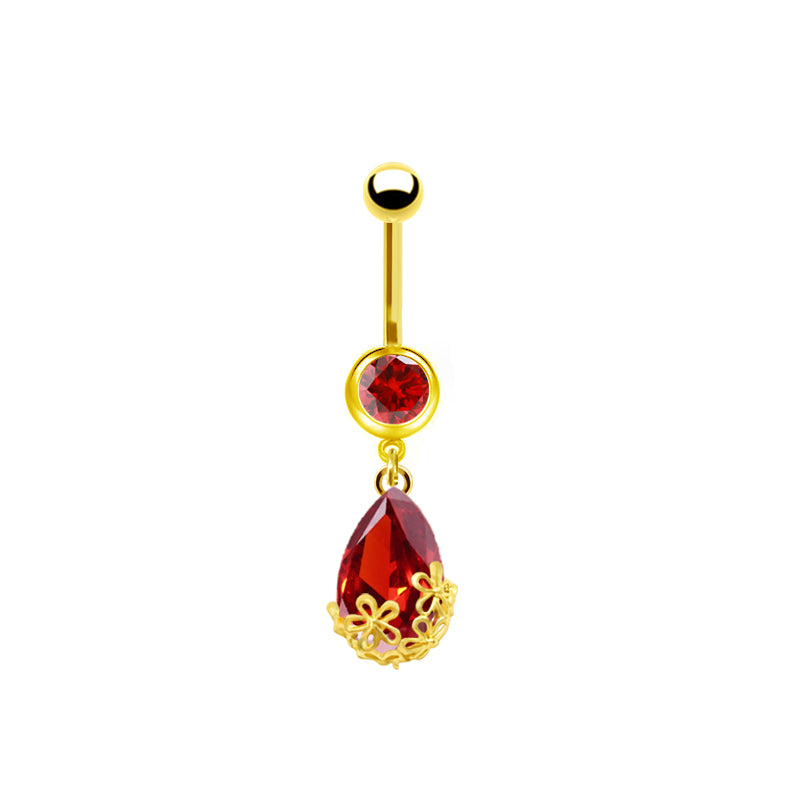 1 Piece Belly Rings Sweet Pastoral Water Droplets Rose Flower Stainless Steel Alloy Inlay Acrylic Rhinestones White Gold Plated Gold Plated