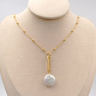 Freshwater Pearl Titanium Steel Gold Plated Vintage Style Baroque Style Round Chain Pendant Necklace