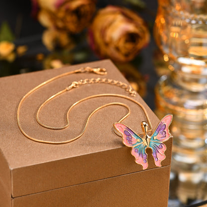 Stainless Steel Copper 18K Gold Plated Pastoral Shiny Butterfly Zircon Pendant Necklace