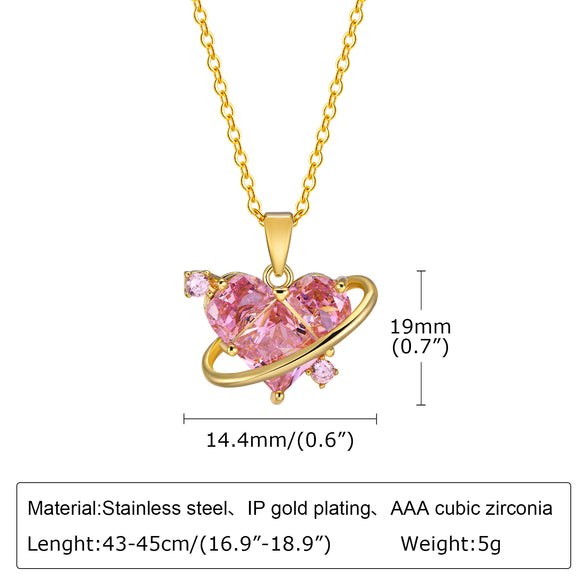 Stainless Steel Gold Plated Simple Style Heart Shape Inlay Zircon Pendant Necklace