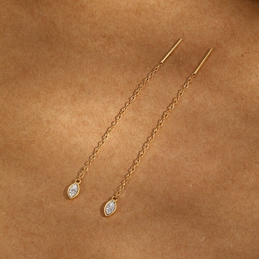 1 Pair Simple Style Water Droplets Inlay Sterling Silver Zircon White Gold Plated Gold Plated Ear Line