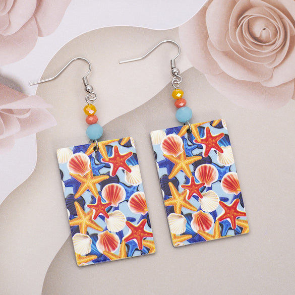 1 Pair Vacation Starfish Shell Printing Arylic Drop Earrings