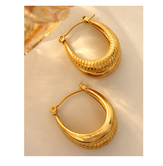 1 Pair IG Style U Shape Patchwork Plating Titanium Steel 18K Gold Plated Hoop Earrings