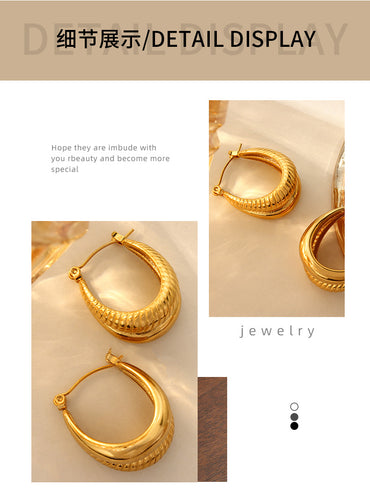 1 Pair IG Style U Shape Patchwork Plating Titanium Steel 18K Gold Plated Hoop Earrings