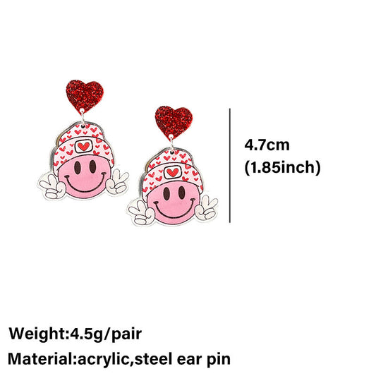 1 Pair Casual Cute Sweet Geometric Heart Shape Smiley Face Arylic Drop Earrings