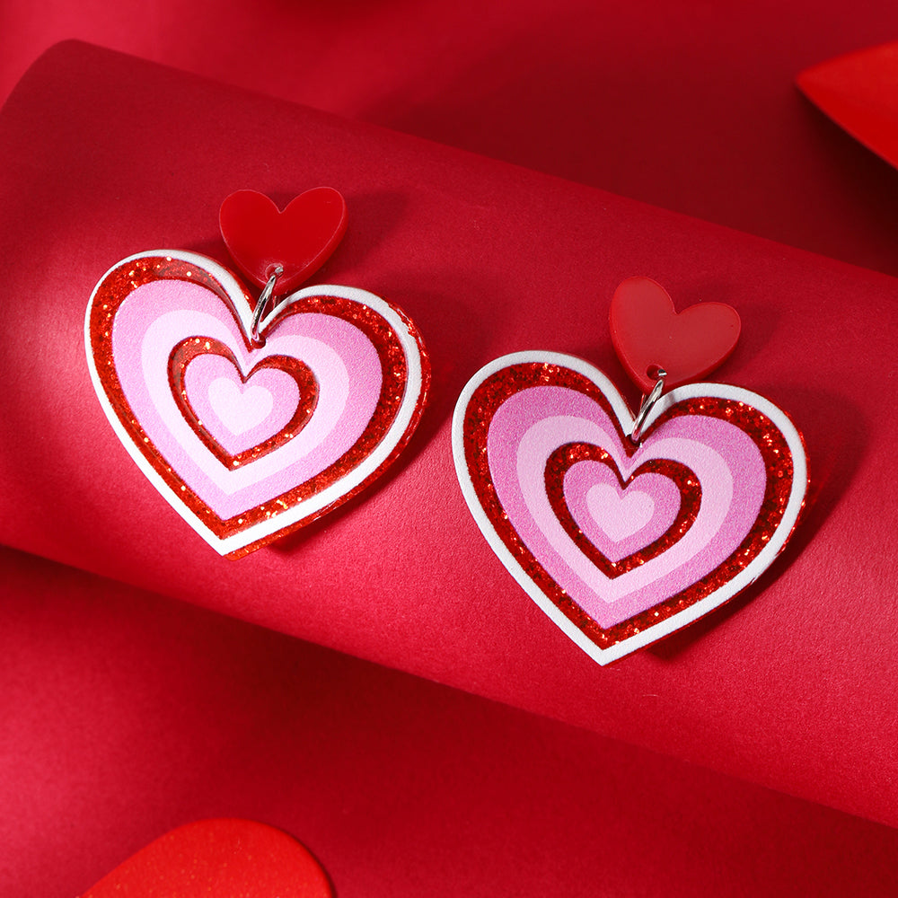 1 Pair Cute Romantic Heart Shape Arylic Silver Plated Drop Earrings