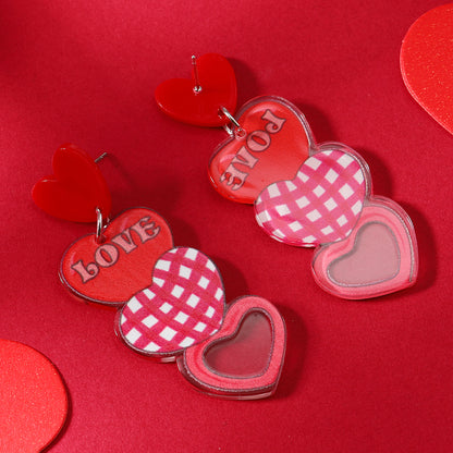 1 Pair Cute Romantic Heart Shape Arylic Silver Plated Drop Earrings