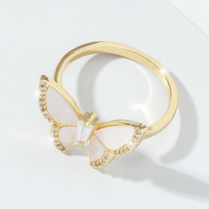 Wholesale Elegant Simple Style Butterfly Copper Polishing Inlay 18K Gold Plated Zircon Open Rings