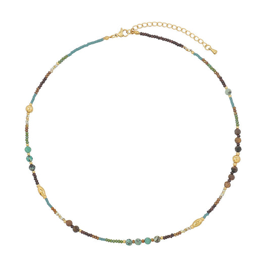 Retro Geometric Color Block Stainless Steel Natural Stone Turquoise Necklace In Bulk
