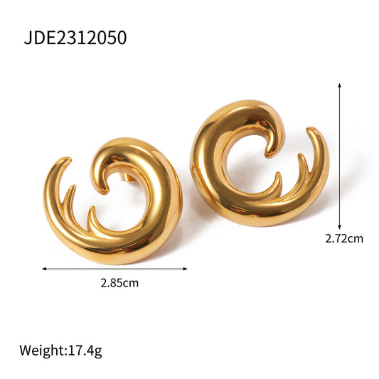 1 Pair IG Style Sea Wave Stainless Steel 18K Gold Plated Ear Studs