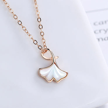 Sterling Silver Casual Romantic Modern Style Ginkgo Leaf Pendant Necklace
