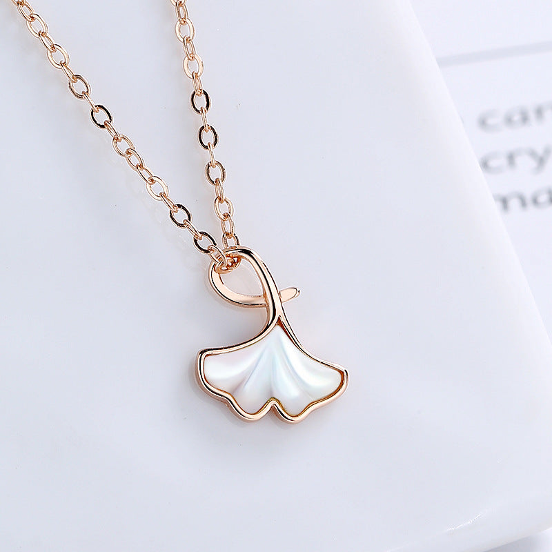 Sterling Silver Casual Romantic Modern Style Ginkgo Leaf Pendant Necklace