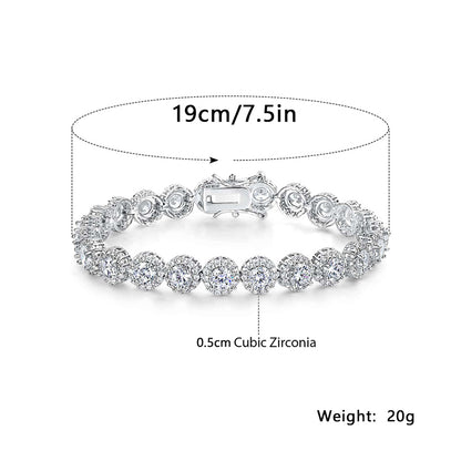 Copper White Gold Plated Classic Style Shiny Round Inlay Zircon Bracelets