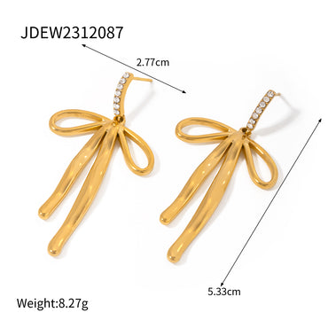 1 Pair IG Style Bow Knot Stainless Steel 18K Gold Plated Drop Earrings