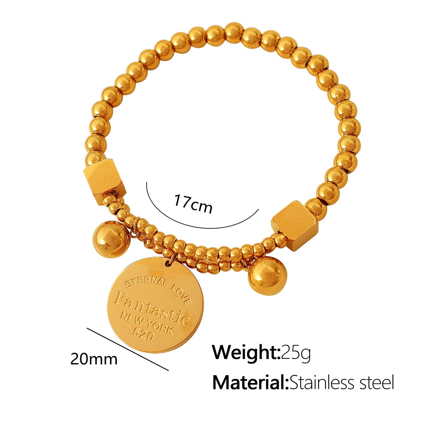 Titanium Steel 18K Gold Plated IG Style Classic Style Round Square Beaded Bracelets