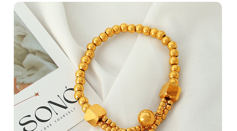 Titanium Steel 18K Gold Plated IG Style Classic Style Round Square Beaded Bracelets