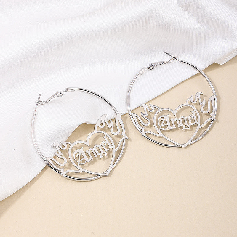 1 Pair Nordic Style Letter Heart Shape Irregular Hollow Out Alloy Hoop Earrings