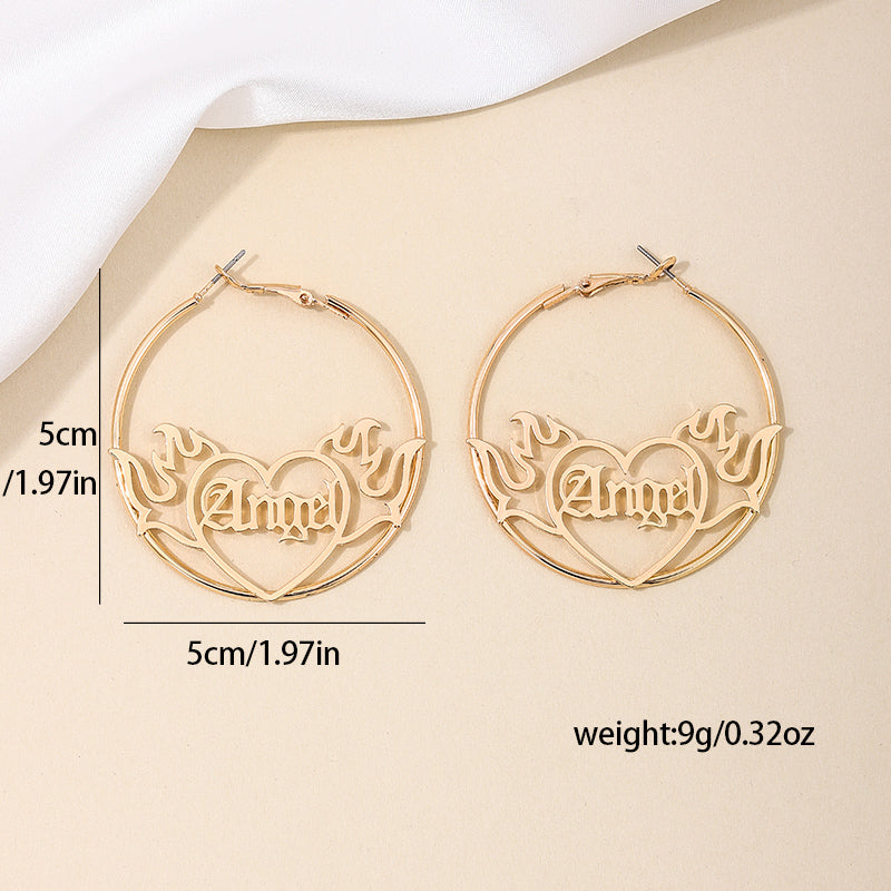 1 Pair Nordic Style Letter Heart Shape Irregular Hollow Out Alloy Hoop Earrings