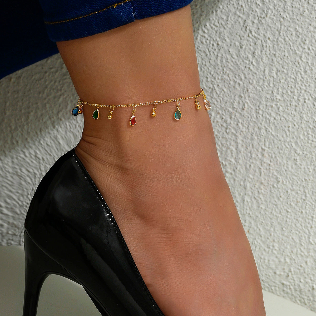Elegant Lady Geometric Copper Inlay Artificial Diamond Women's Anklet