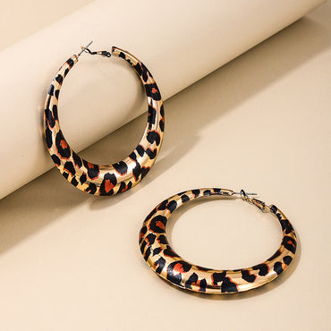 1 Pair Nordic Style Cheetah Print Alloy Hoop Earrings