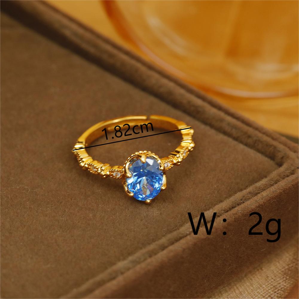 Wholesale Vacation Water Droplets Copper Plating Inlay 18K Gold Plated Zircon Open Rings