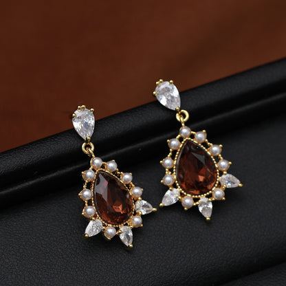 1 Pair Elegant Vintage Style Water Droplets Plating Copper 18K Gold Plated Drop Earrings