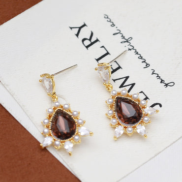 1 Pair Elegant Vintage Style Water Droplets Plating Copper 18K Gold Plated Drop Earrings