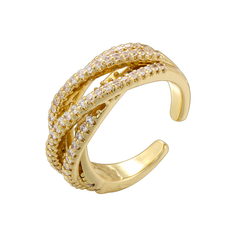 Wholesale Elegant Shiny Geometric Copper 18K Gold Plated Zircon Open Rings