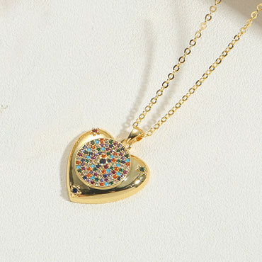 Copper 14K Gold Plated Vintage Style Simple Style Commute Heart Shape Enamel Inlay Zircon Pendant Necklace