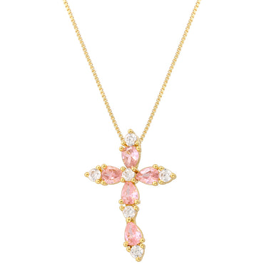 Brass 18K Gold Plated Hip-Hop Luxurious Cool Style Cross Inlay Zircon Pendant Necklace