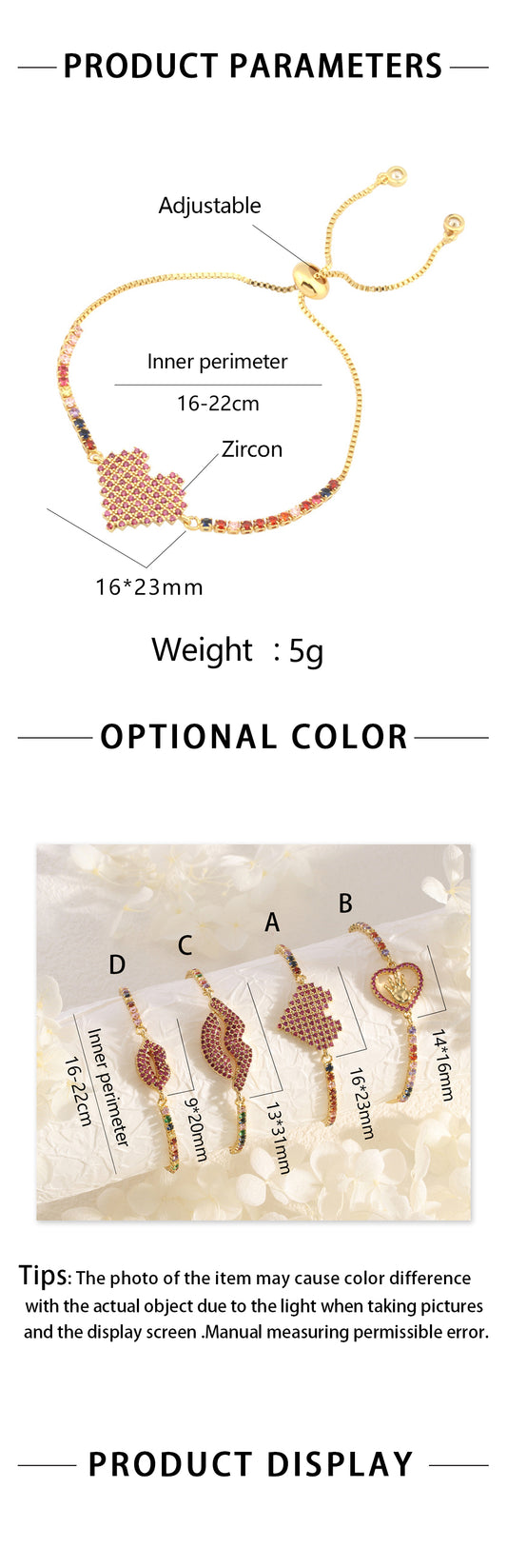 Copper 18K Gold Plated IG Style Simple Style Commute Lips Gesture Heart Shape Inlay Zircon Bracelets