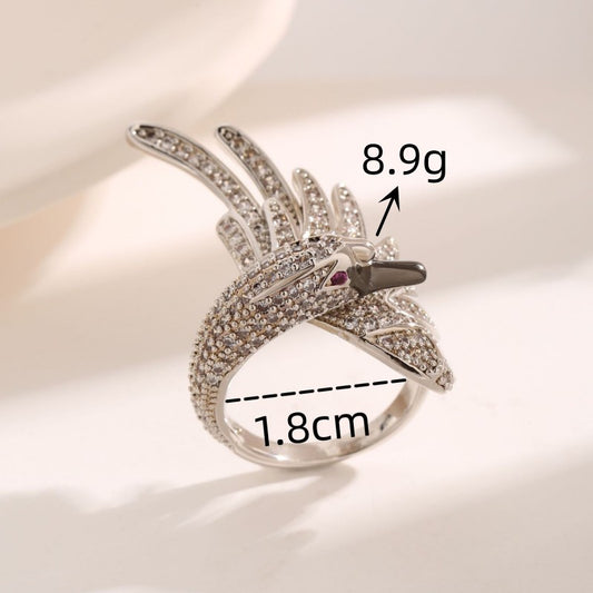 Wholesale Shiny Swan Copper Inlay 18K Gold Plated Zircon Open Rings