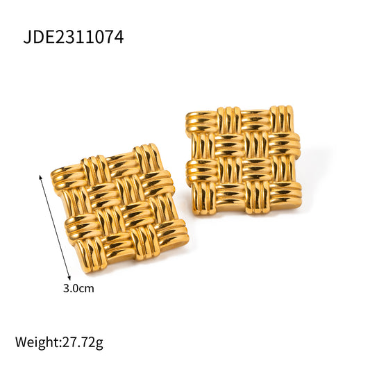 1 Pair IG Style Square Stainless Steel 18K Gold Plated Ear Studs