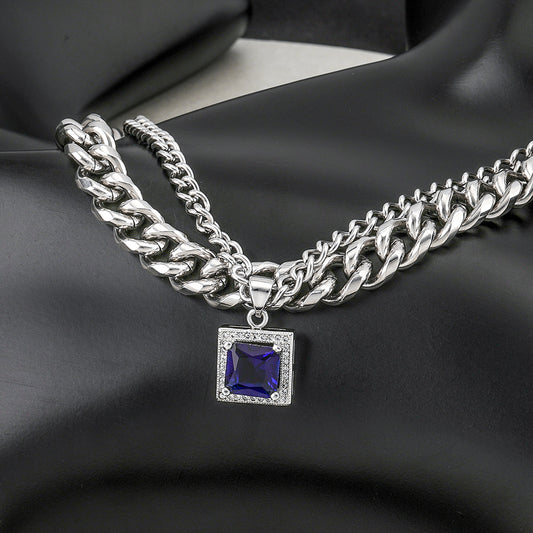 Stainless Steel Elegant Vintage Style Square Oval Inlay Zircon Double Layer Necklaces