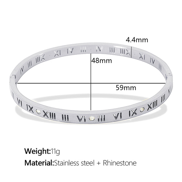 Titanium Steel 18K Gold Plated Vintage Style Simple Style Roman Numeral Zircon Bangle