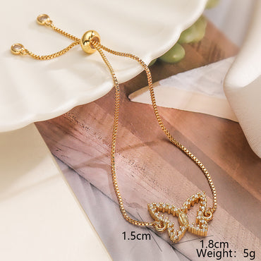 Copper 18K Gold Plated Simple Style Commute Butterfly Hollow Out Inlay Zircon Bracelets