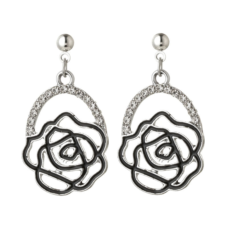 Sweet Simple Style Rose Flower Alloy Plating Hollow Out Rhinestones Gold Plated Silver Plated Women's Drop Earrings